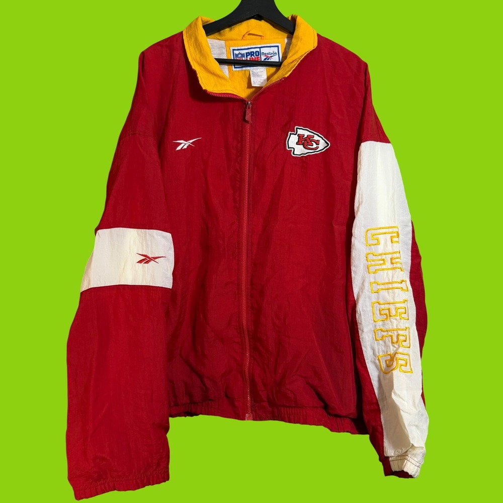 Vintage Reebok NFL Pro Line Kansas City Chiefs Windbreaker Jacket Red Mens 2XL